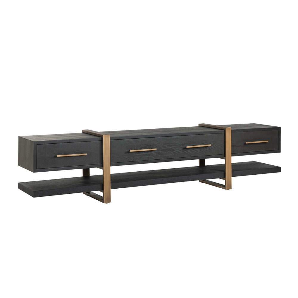Comoda TV din Metal si Furnir de stejar Bronz/Negru L240xH55cm Cambon Richmond Interiors