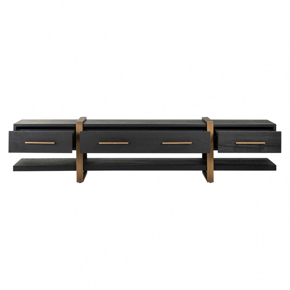 Comoda TV din Metal si Furnir de stejar Bronz/Negru L240xH55cm Cambon Richmond Interiors