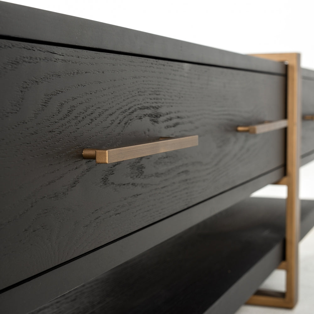 Comoda TV din Metal si Furnir de stejar Bronz/Negru L240xH55cm Cambon Richmond Interiors