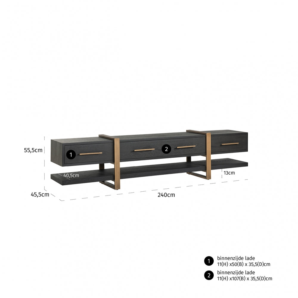 Comoda TV din Metal si Furnir de stejar Bronz/Negru L240xH55cm Cambon Richmond Interiors