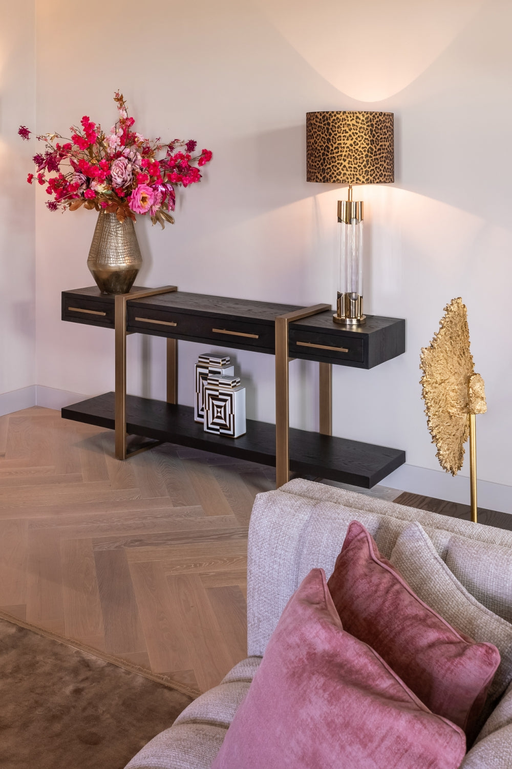 Comoda din Metal si Furnir de stejar Bronz/Negru L180xH80cm Cambon Richmond Interiors