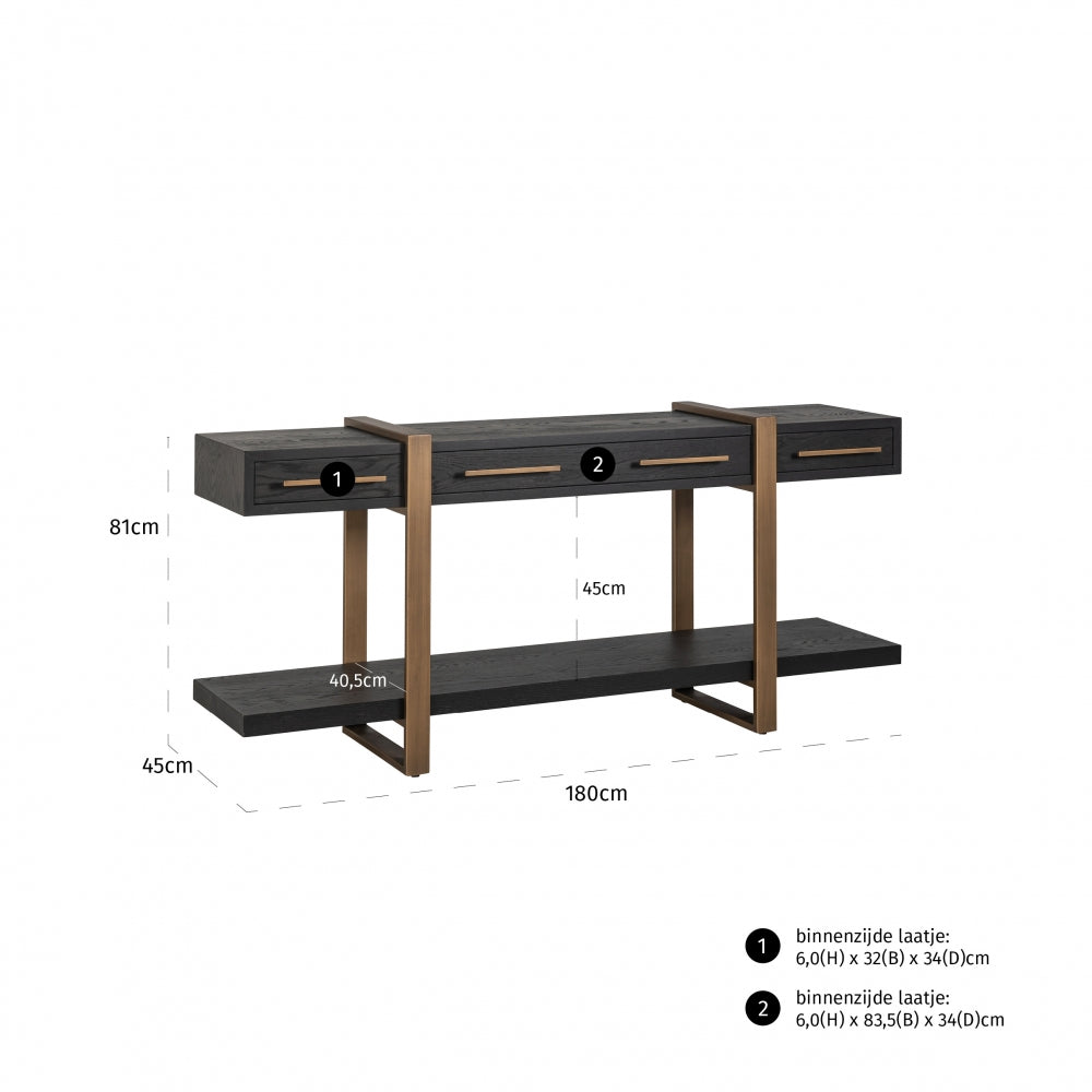 Comoda din Metal si Furnir de stejar Bronz/Negru L180xH80cm Cambon Richmond Interiors