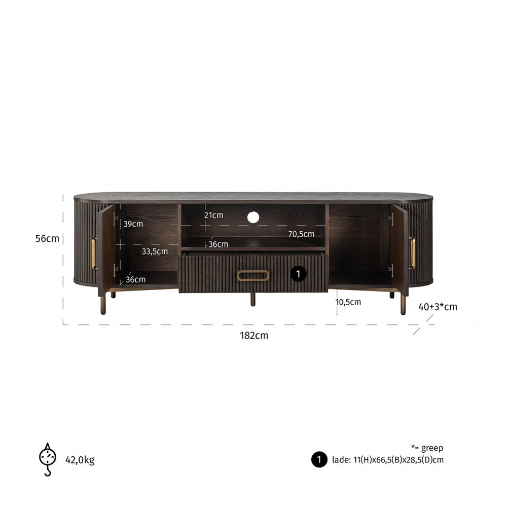 Comoda TV din Metal si Lemn de stejar Bronz/Maro L182xH56cm Luxor Richmond Interiors
