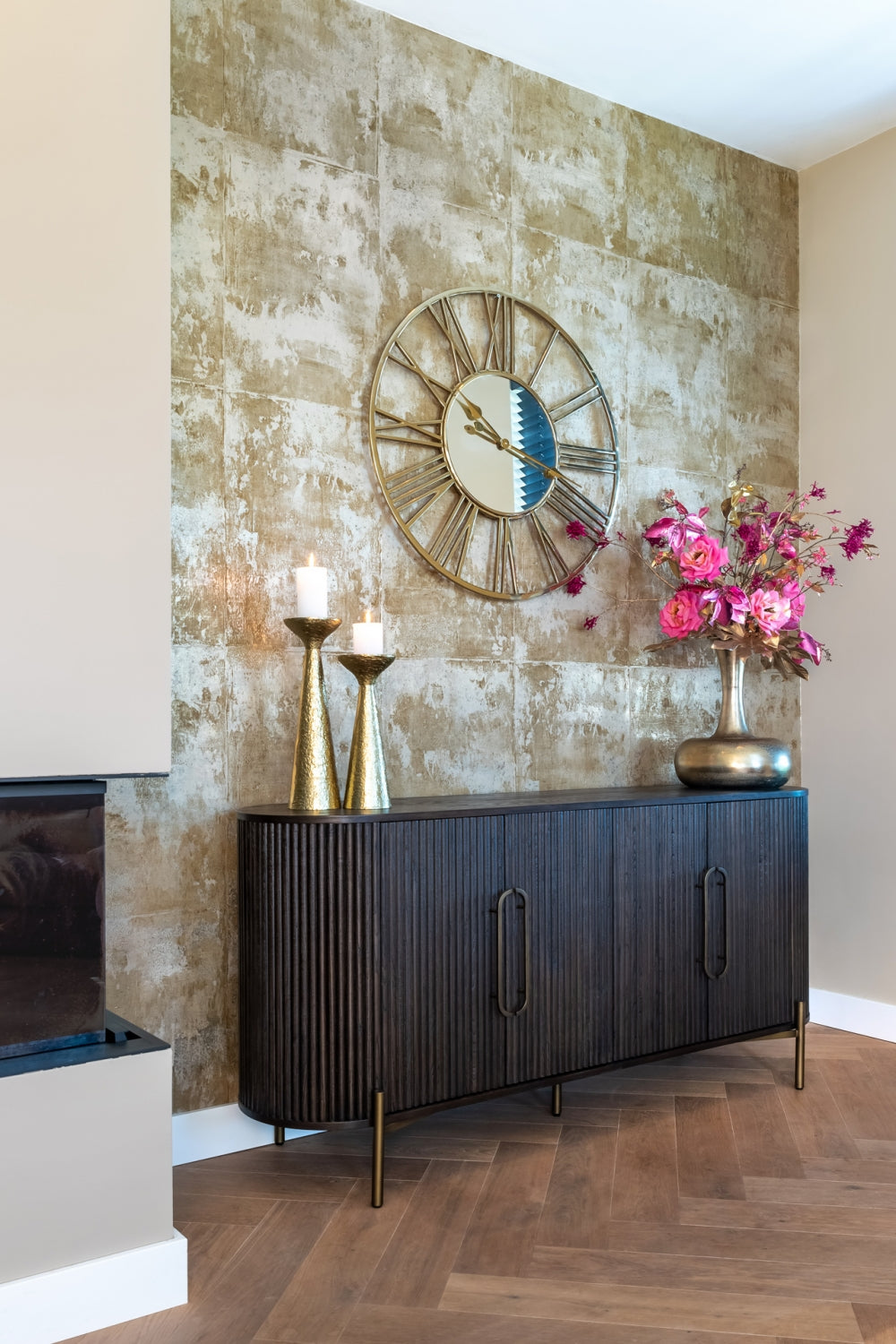 Comoda din Metal si Lemn de stejar Bronz/Maro L180xH85cm Luxor Richmond Interiors