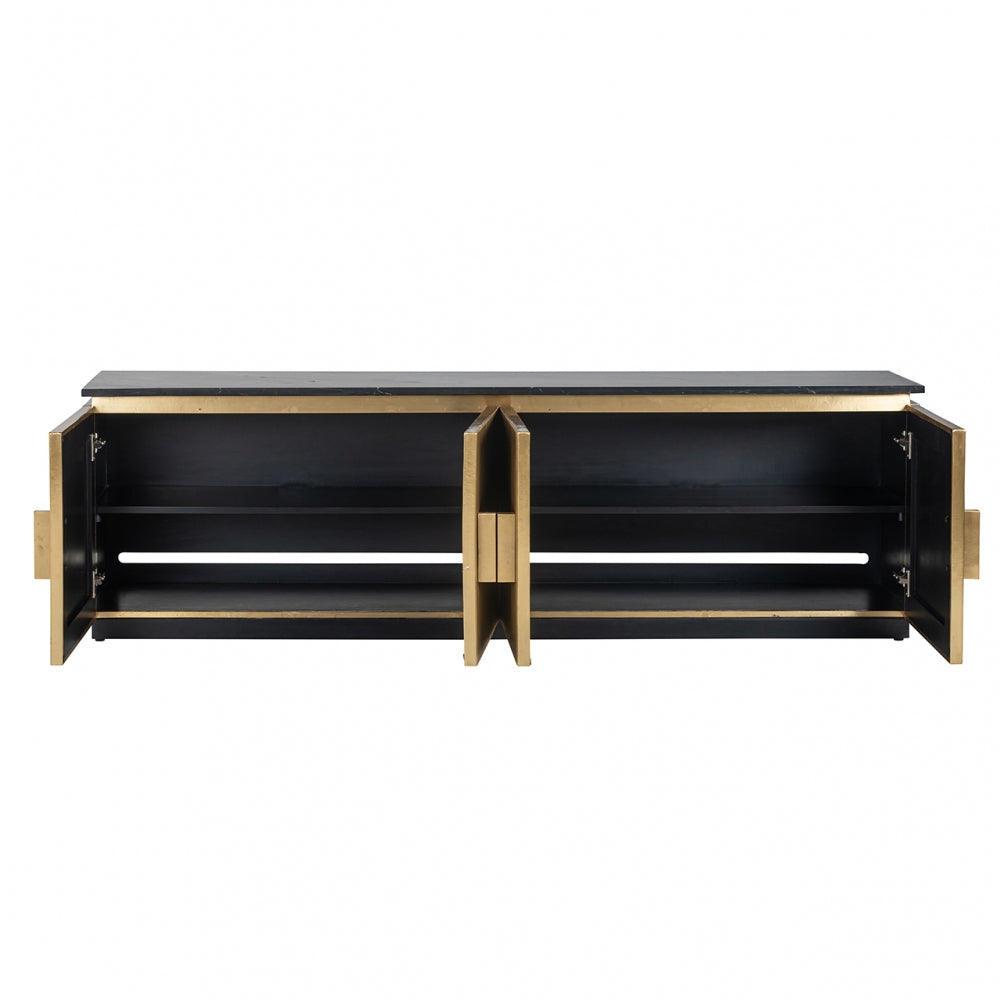 Comoda Tv din Metal si Marmura Auriu/Negru L200xH61cm Ironville Richmond Interiors