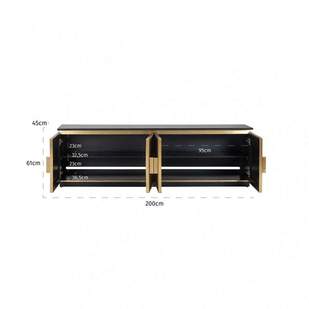 Comoda Tv din Metal si Marmura Auriu/Negru L200xH61cm Ironville Richmond Interiors