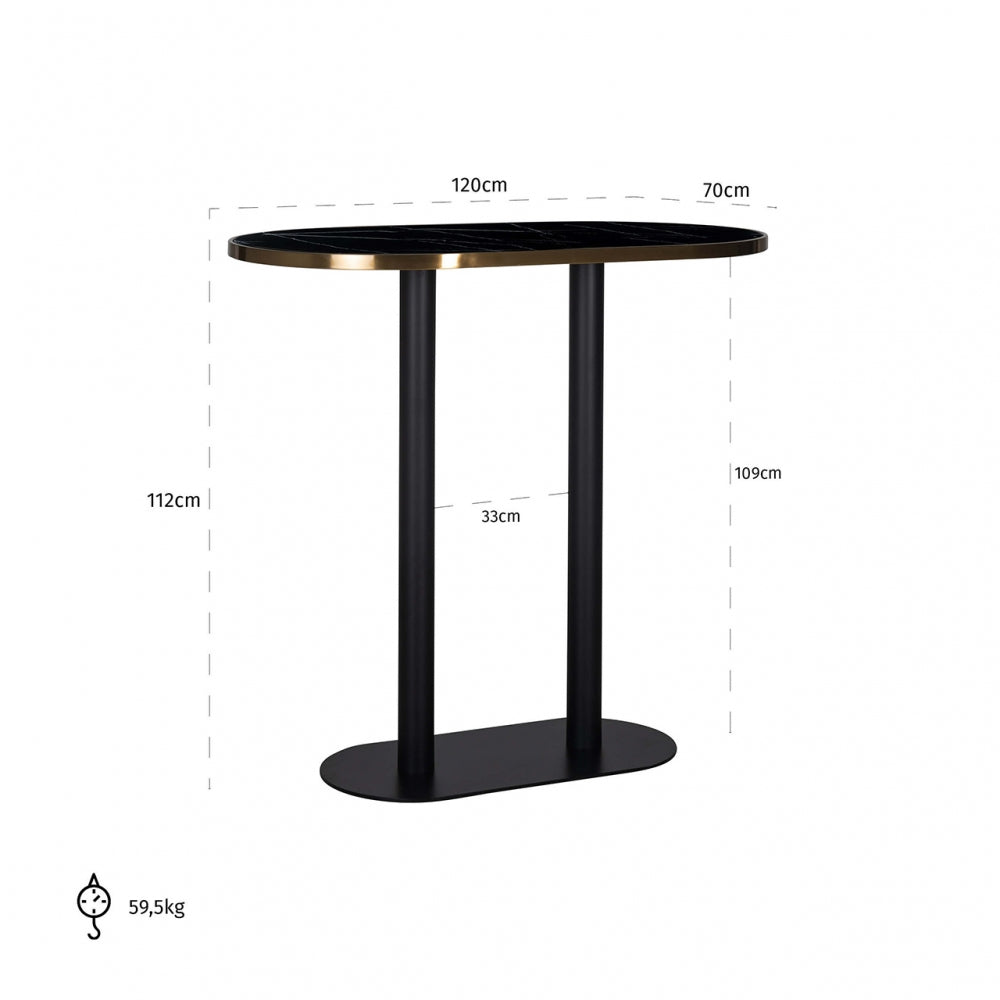 Masa de bar Ovala din Otel inoxidabil si Marmura artificiala Negru L120xH105cm Zenza Richmond Interiors