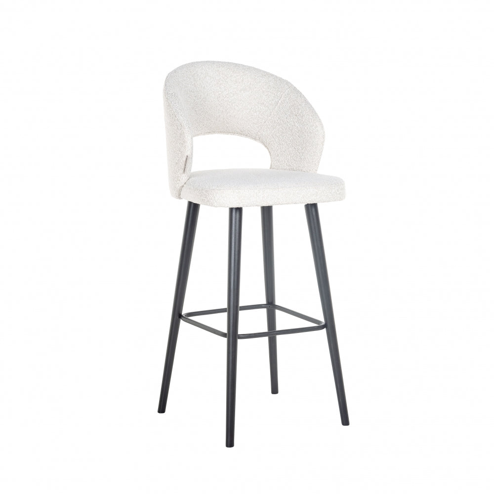 Scaun de bar tapitat cu Stofa boucle Alb cu picioare din Lemn Negru H113xL50xA57cm Savoy Richmond Interiors