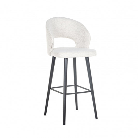 Scaun de bar tapitat cu Stofa boucle Alb cu picioare din Lemn Negru H113xL50xA57cm Savoy Richmond Interiors