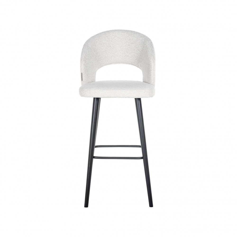 Scaun de bar tapitat cu Stofa boucle Alb cu picioare din Lemn Negru H113xL50xA57cm Savoy Richmond Interiors