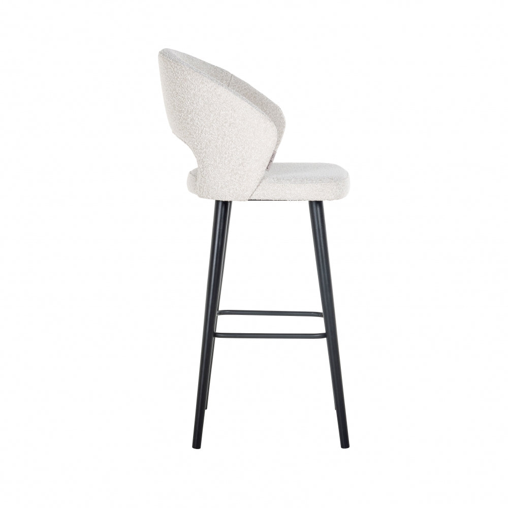 Scaun de bar tapitat cu Stofa boucle Alb cu picioare din Lemn Negru H113xL50xA57cm Savoy Richmond Interiors