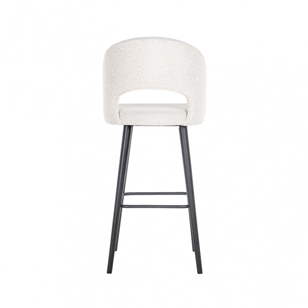 Scaun de bar tapitat cu Stofa boucle Alb cu picioare din Lemn Negru H113xL50xA57cm Savoy Richmond Interiors