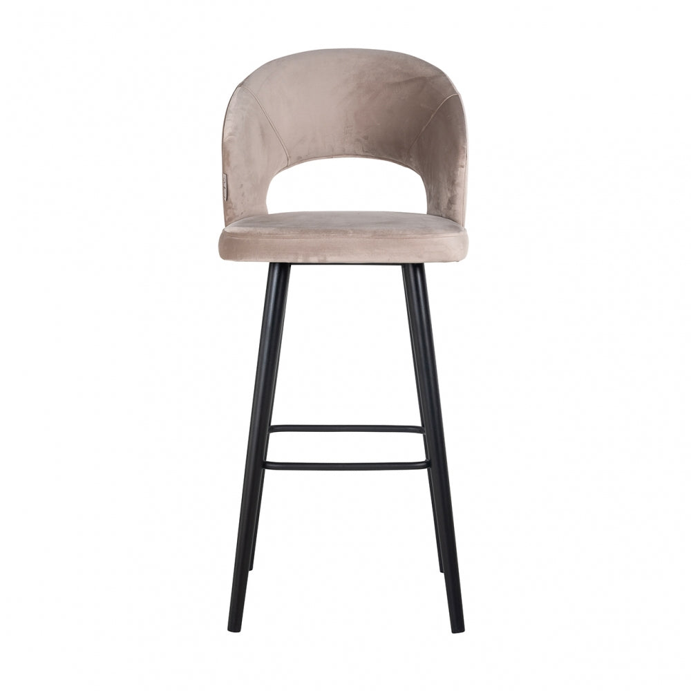 Scaun de bar tapitat cu Catifea Bej cu picioare din Lemn Negru H113xL50xA57cm Savoy Richmond Interiors