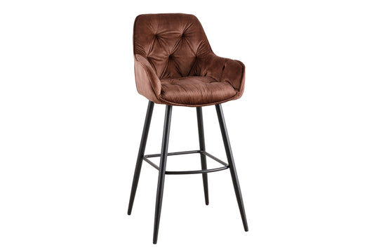 Scaun de bar tapitat cu Catifea Maro cu picioare din Metal Negru H107xL51xA54cm Milano