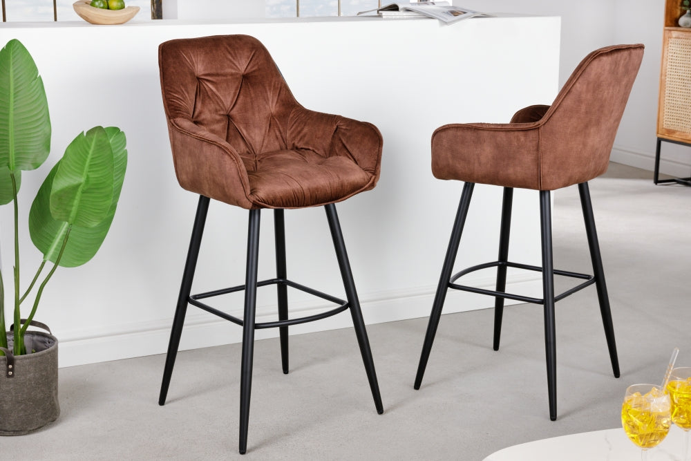Scaun de bar tapitat cu Catifea Maro cu picioare din Metal Negru H107xL51xA54cm Milano