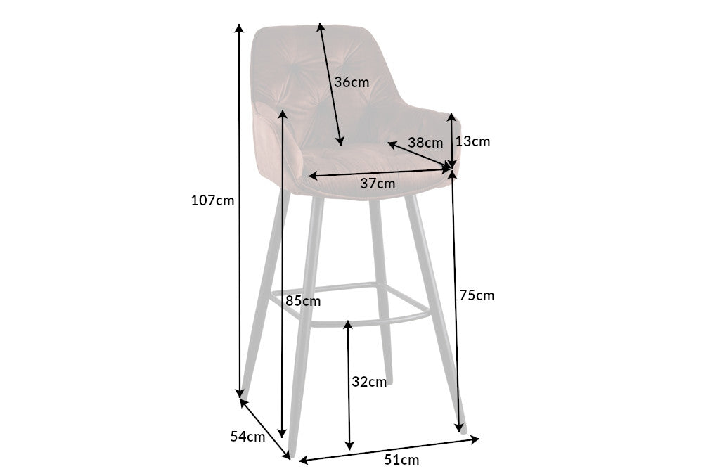 Scaun de bar tapitat cu Catifea Maro cu picioare din Metal Negru H107xL51xA54cm Milano