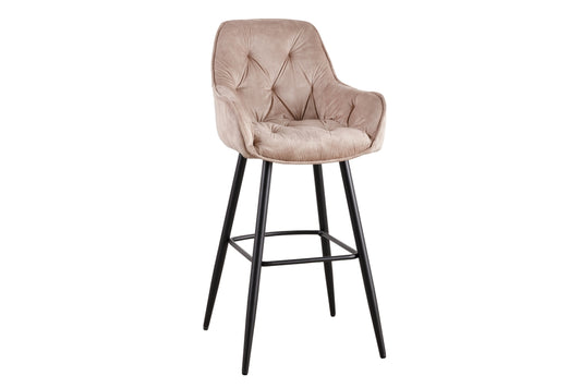 Scaun de bar tapitat cu Catifea Bej cu picioare din Metal Negru H107xL51xA54cm Milano