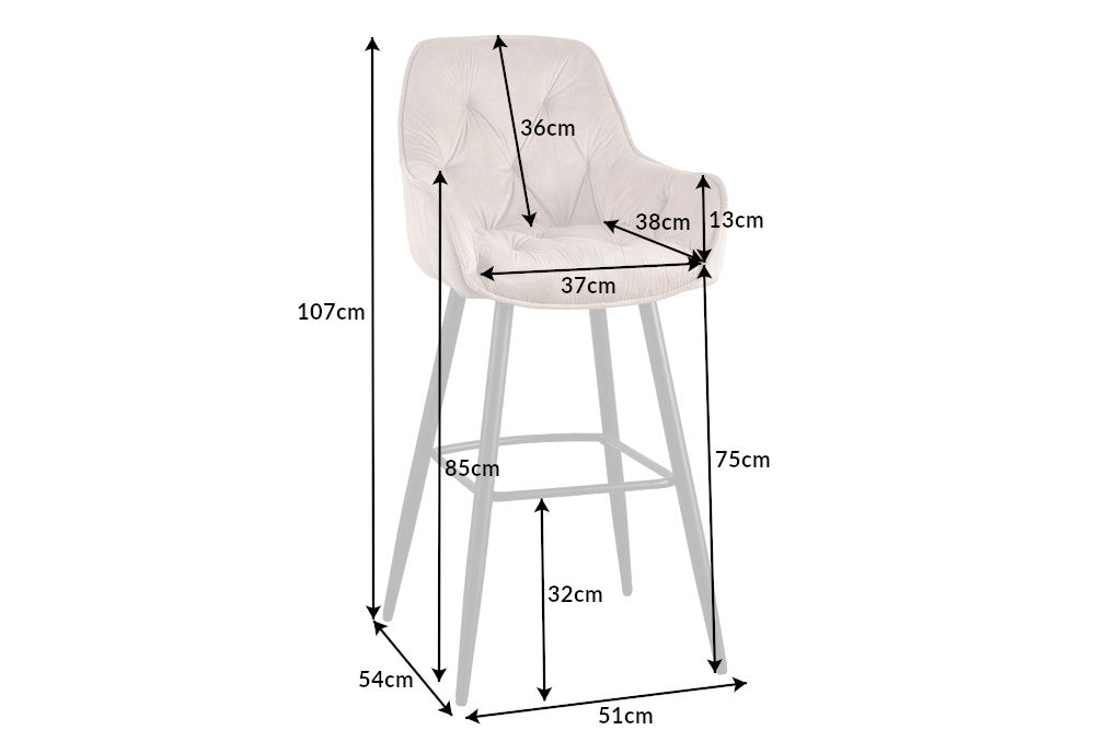 Scaun de bar tapitat cu Catifea Bej cu picioare din Metal Negru H107xL51xA54cm Milano