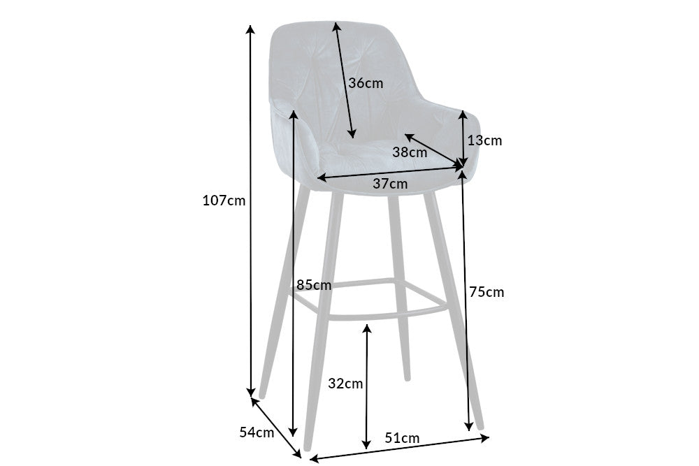 Scaun de bar tapitat cu Catifea Albastru cu picioare din Metal Negru H107xL51xA54cm Milano
