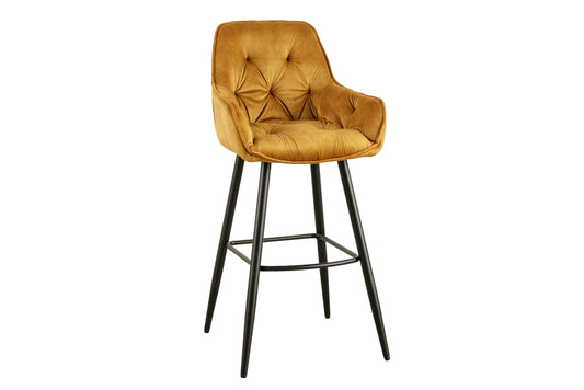 Scaun de bar tapitat cu Catifea Galben cu picioare din Metal Negru H107xL51xA54cm Milano