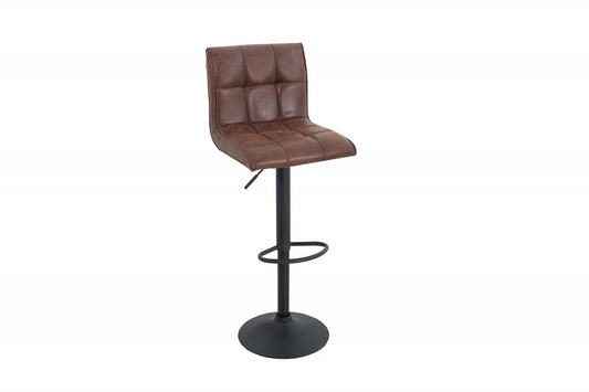 Scaun de bar cu inaltime reglabila tapitat cu Microfibra Maro cu picioare din Metal Negru H95-115xL45xA50cm Modena