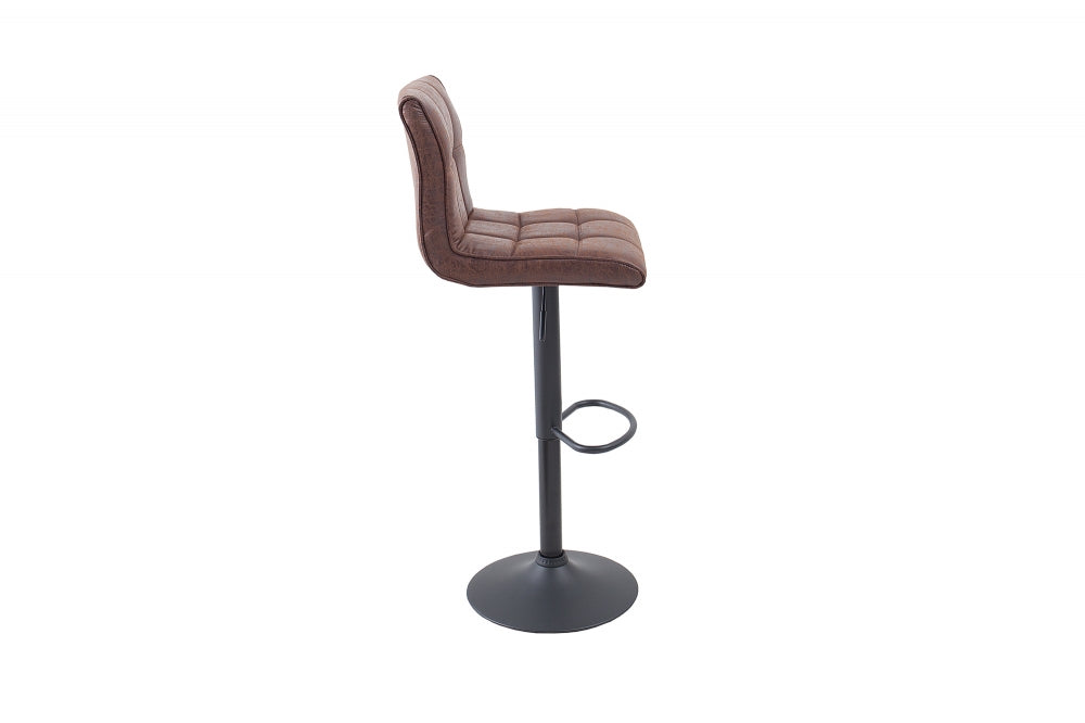 Scaun de bar cu inaltime reglabila tapitat cu Microfibra Maro cu picioare din Metal Negru H95-115xL45xA50cm Modena