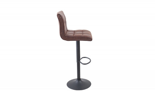 Scaun de bar cu inaltime reglabila tapitat cu Microfibra Maro cu picioare din Metal Negru H95-115xL45xA50cm Modena