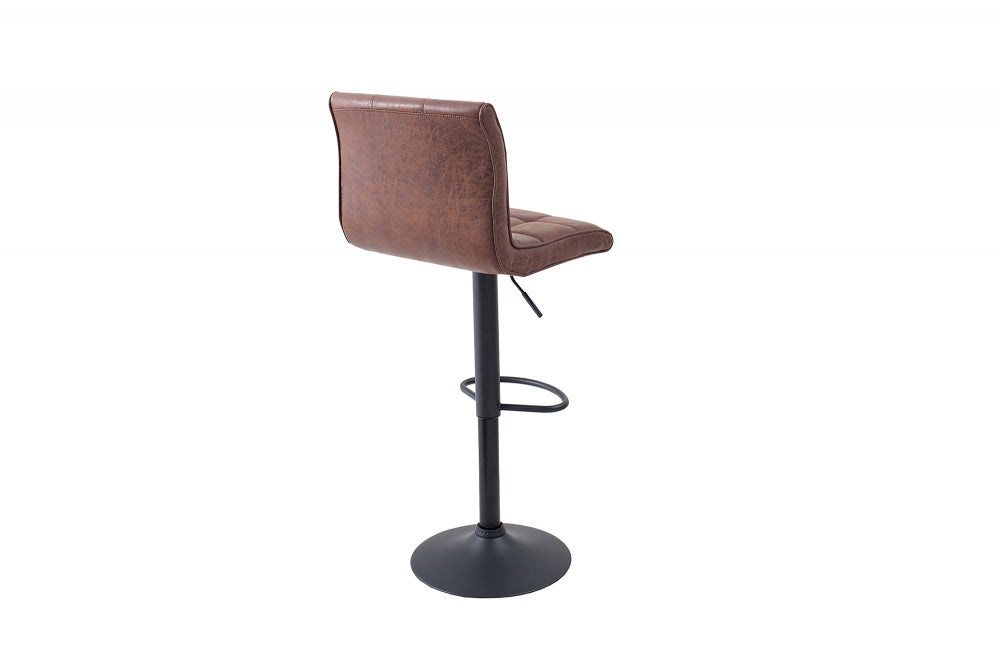 Scaun de bar cu inaltime reglabila tapitat cu Microfibra Maro cu picioare din Metal Negru H95-115xL45xA50cm Modena