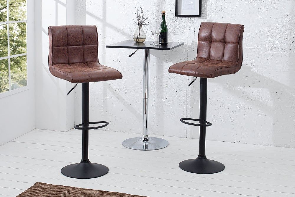 Scaun de bar cu inaltime reglabila tapitat cu Microfibra Maro cu picioare din Metal Negru H95-115xL45xA50cm Modena
