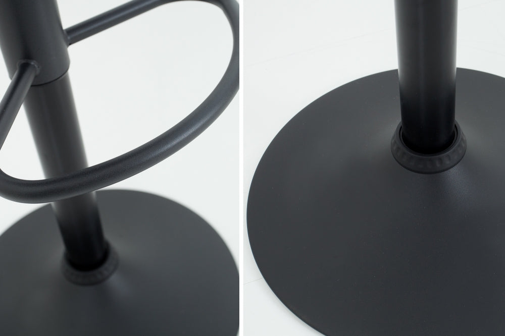 Scaun de bar cu inaltime reglabila tapitat cu Microfibra Maro cu picioare din Metal Negru H95-115xL45xA50cm Modena