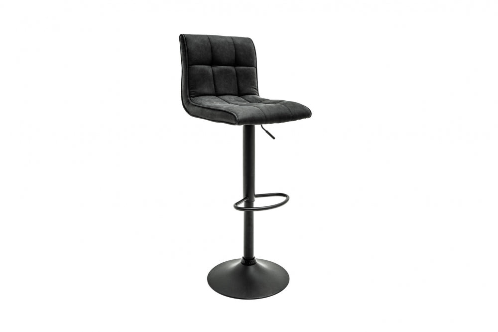 Scaun de bar cu inaltime reglabila tapitat cu Microfibra Gri inchis cu picioare din Metal Negru H95-115xL45xA50cm Modena