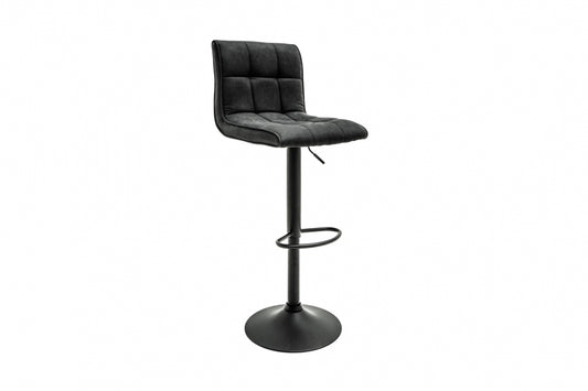 Scaun de bar cu inaltime reglabila tapitat cu Microfibra Gri inchis cu picioare din Metal Negru H95-115xL45xA50cm Modena