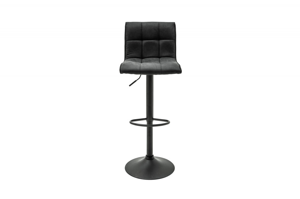 Scaun de bar cu inaltime reglabila tapitat cu Microfibra Gri inchis cu picioare din Metal Negru H95-115xL45xA50cm Modena