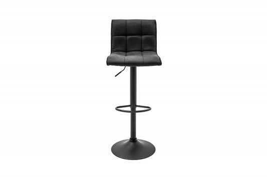 Scaun de bar cu inaltime reglabila tapitat cu Microfibra Gri inchis cu picioare din Metal Negru H95-115xL45xA50cm Modena