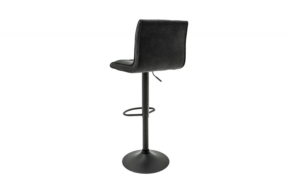 Scaun de bar cu inaltime reglabila tapitat cu Microfibra Gri inchis cu picioare din Metal Negru H95-115xL45xA50cm Modena
