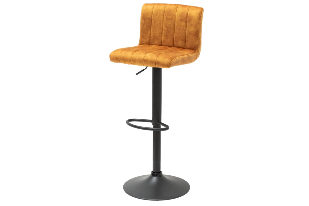 Scaun de bar cu inaltime reglabila tapitat cu Catifea Galben cu picioare din Metal Negru H88-109xL42xA49cm Portland