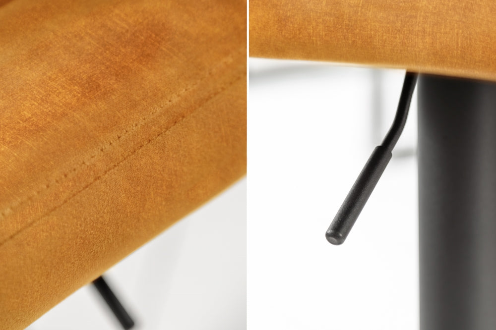 Scaun de bar cu inaltime reglabila tapitat cu Catifea Galben cu picioare din Metal Negru H88-109xL42xA49cm Portland