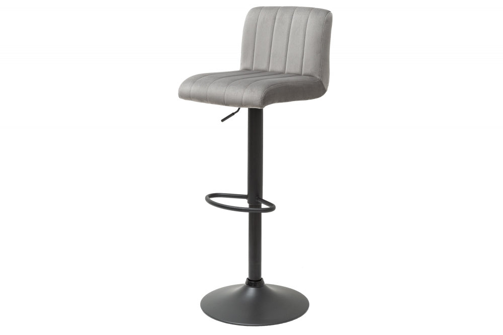Scaun de bar cu inaltime reglabila tapitat cu Catifea Gri cu picioare din Metal Negru H88-109xL42xA49cm Portland
