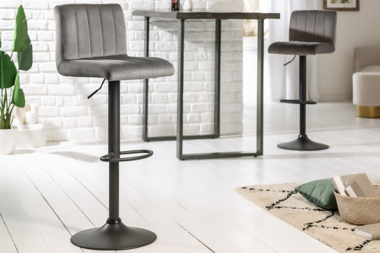 Scaun de bar cu inaltime reglabila tapitat cu Catifea Gri cu picioare din Metal Negru H88-109xL42xA49cm Portland