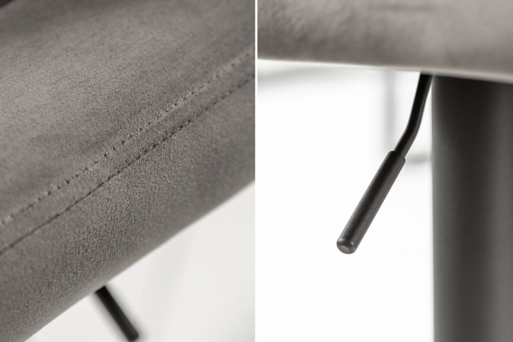 Scaun de bar cu inaltime reglabila tapitat cu Catifea Gri cu picioare din Metal Negru H88-109xL42xA49cm Portland