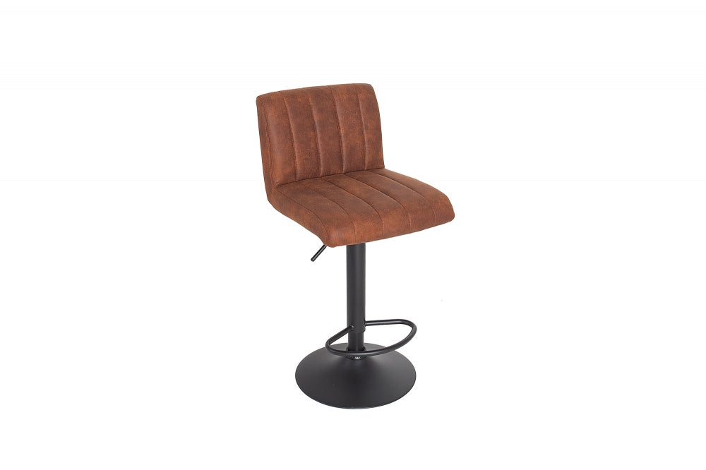 Scaun de bar cu inaltime reglabila tapitat cu Microfibra Maro cu picioare din Metal Negru H88-109xL42xA49cm Portland
