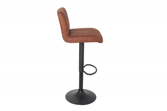 Scaun de bar cu inaltime reglabila tapitat cu Microfibra Maro cu picioare din Metal Negru H88-109xL42xA49cm Portland