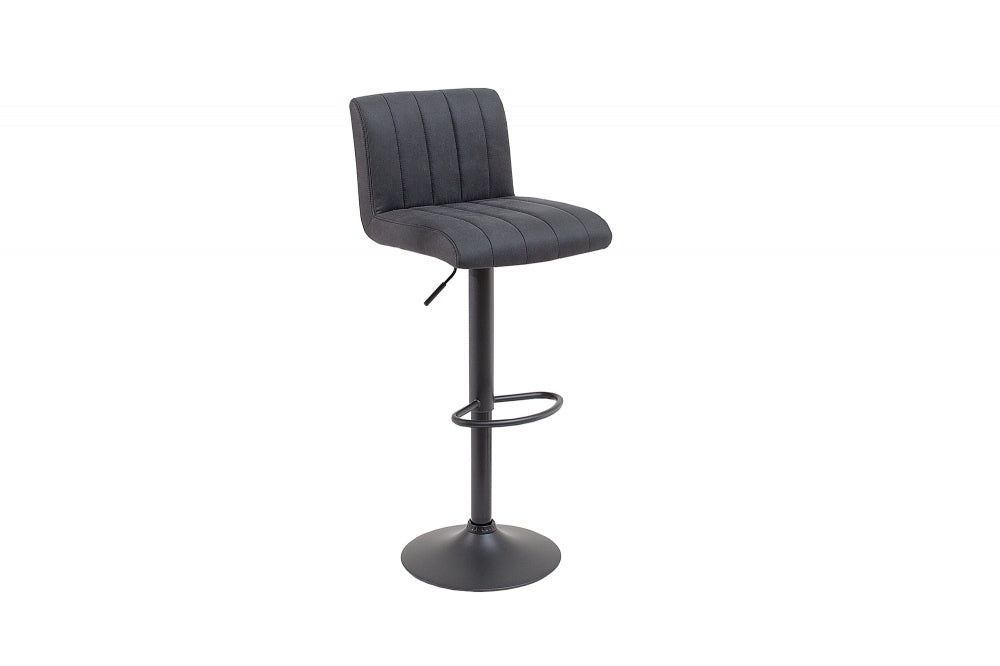 Scaun de bar cu inaltime reglabila tapitat cu Microfibra Gri inchis cu picioare din Metal Negru H88-109xL42xA49cm Portland