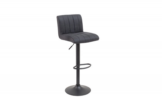 Scaun de bar cu inaltime reglabila tapitat cu Microfibra Gri inchis cu picioare din Metal Negru H88-109xL42xA49cm Portland