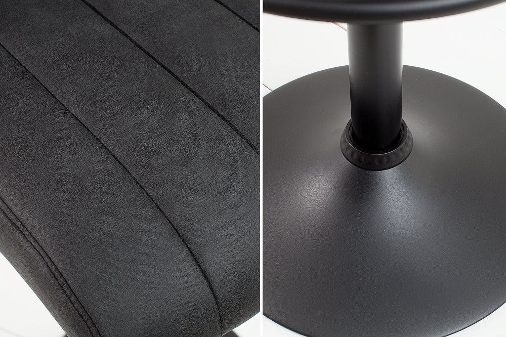 Scaun de bar cu inaltime reglabila tapitat cu Microfibra Gri inchis cu picioare din Metal Negru H88-109xL42xA49cm Portland