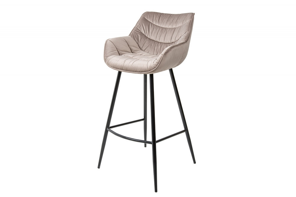 Scaun de bar tapitat cu Catifea Bej cu picioare din Metal Negru H105xL53xA53cm The Dutch