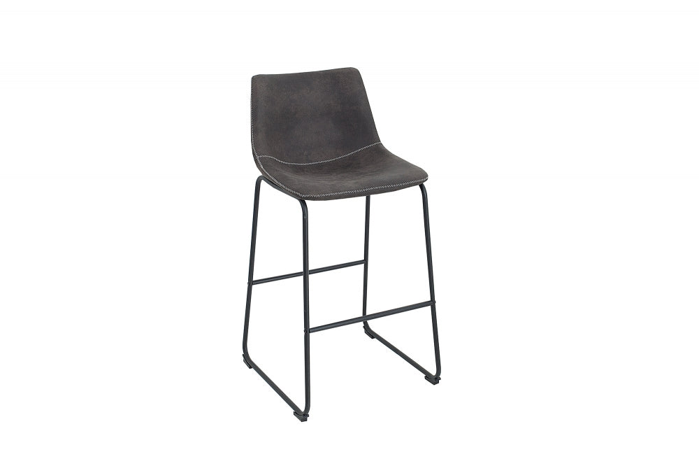 Scaun de bar tapitat cu Microfibra Gri cu picioare din Metal Negru H97xL49xA53cm Django