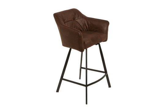 Scaun de bar tapitat cu Microfibra Maro cu picioare din Metal Negru H100xL57xA53cm Loft
