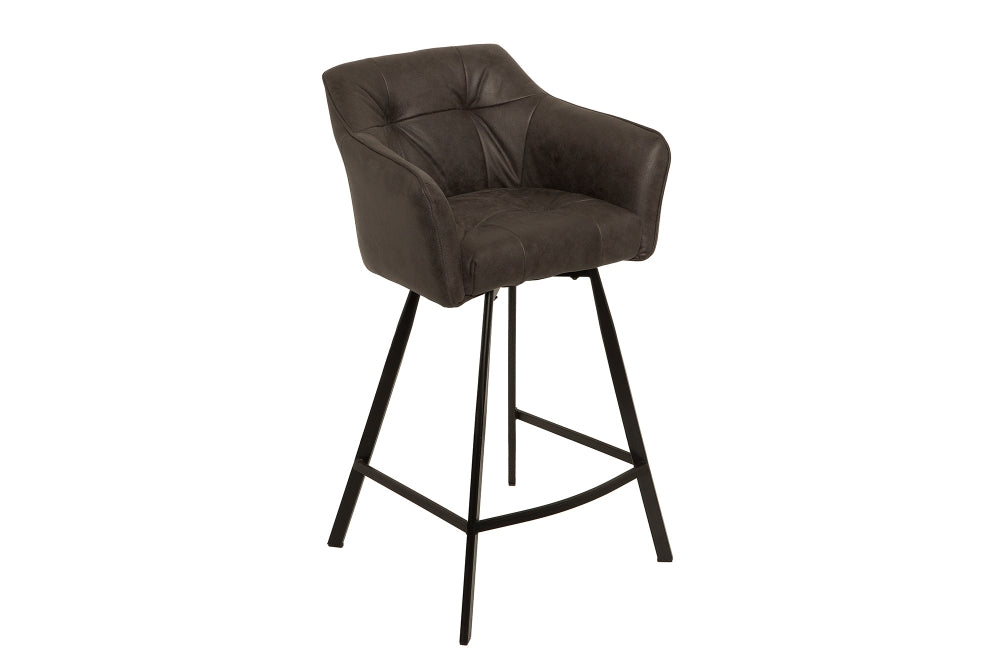 Scaun de bar tapitat cu Microfibra Gri inchis cu picioare din Metal Negru H100xL57xA53cm Loft