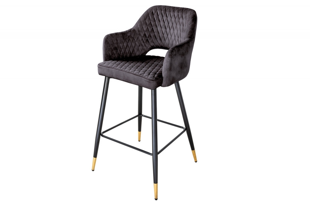 Scaun de bar tapitat cu Catifea Gri antracit cu picioare din Metal Negru/Auriu H104xL51xA60cm Paris